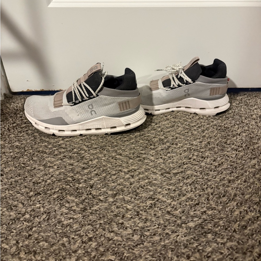 On Running Light Gray and Black Athletic Shoes